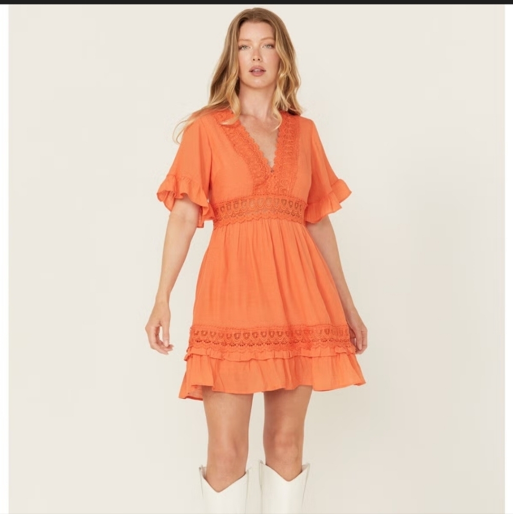 Wishlist Women's Solid Lace Trim Mini Dress NWT Sz M Orange